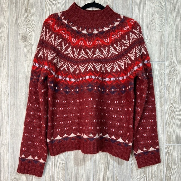 American Eagle Wool Blend Mock Neck Fair Isle Sweater Size Large - Picture 1 of 15